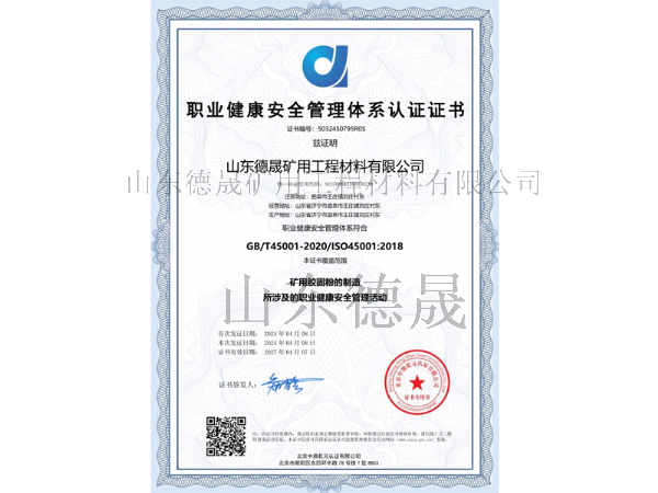 職業(yè)健康安全管理體系認(rèn)證證書